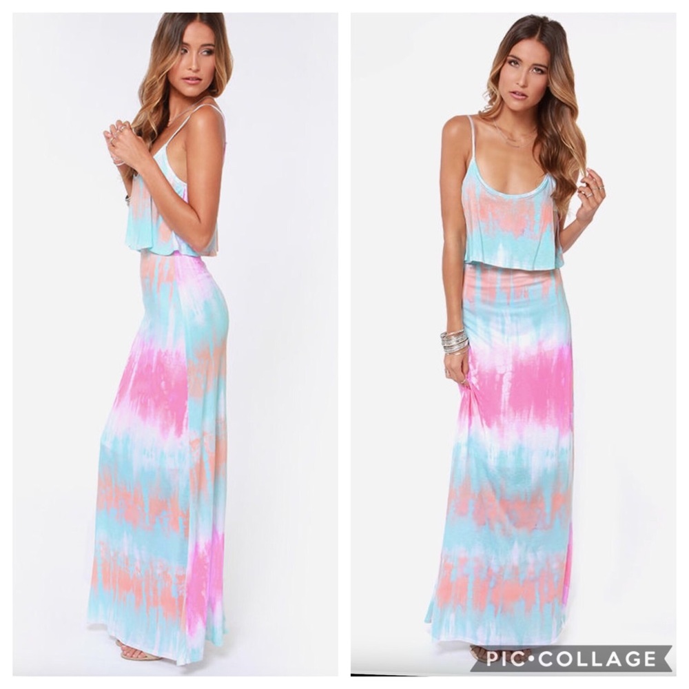 Lulus Never Say Tie-Dye Blue Maxi Dress